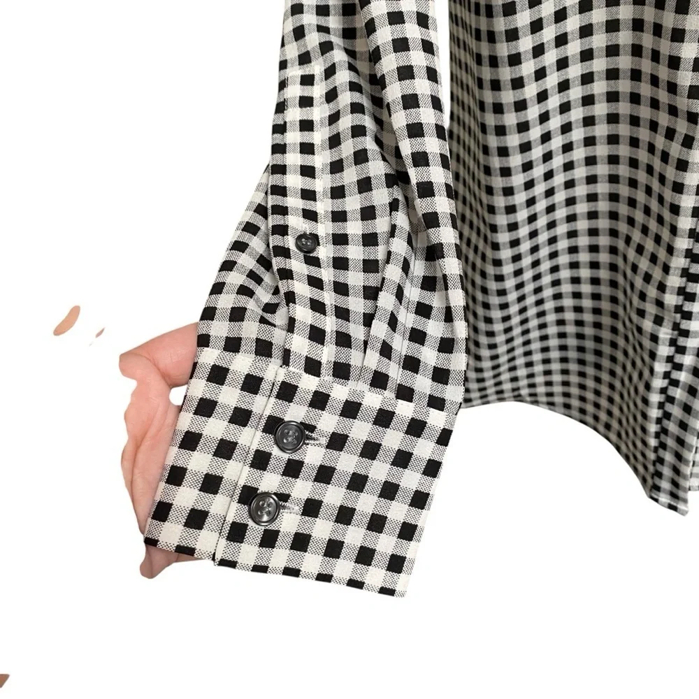 J.Crew Black White Gingham Check Long Sleeve Button Front Blouse XS - Picture 5 of 15